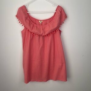 NWT Kori Coral Blouse with Pom-Pom Detail size Large